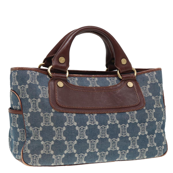 CELINE Paris Macadam Canvas boogie Hand Bag Blue Gold Auth 88761 - Picture 1 of 16
